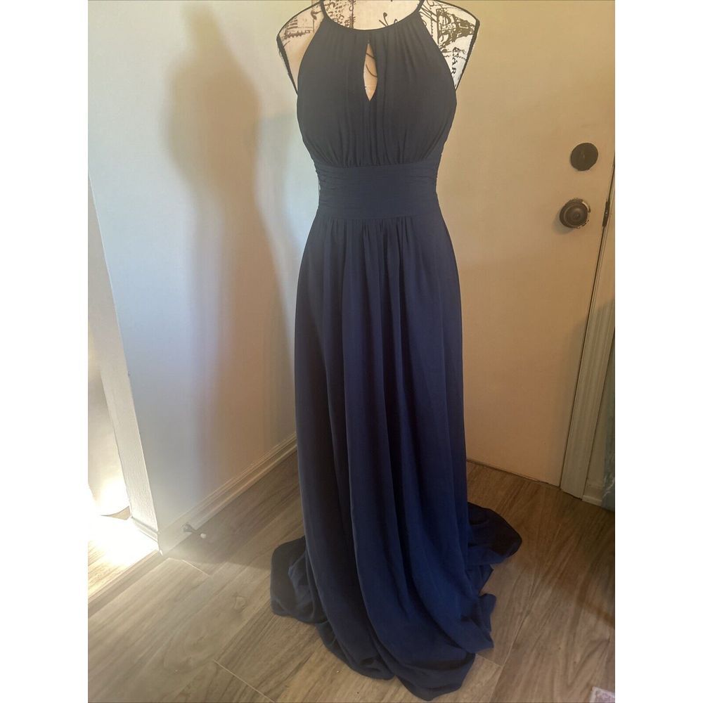 Azazie Bonnie Full Length Dress Women's Size A0 Blue Bridesmaids Sleeveless
